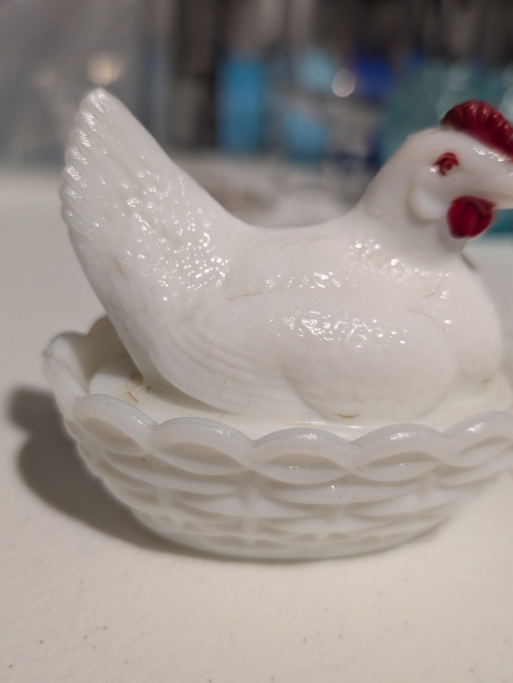 White milk glass Hen on Nest made by imperial glass company